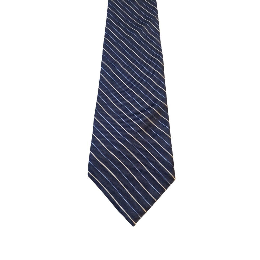 Izod 100% Silk Tie Repp Stripe Accent Navy Blue White Office Preppy Suit Wedding